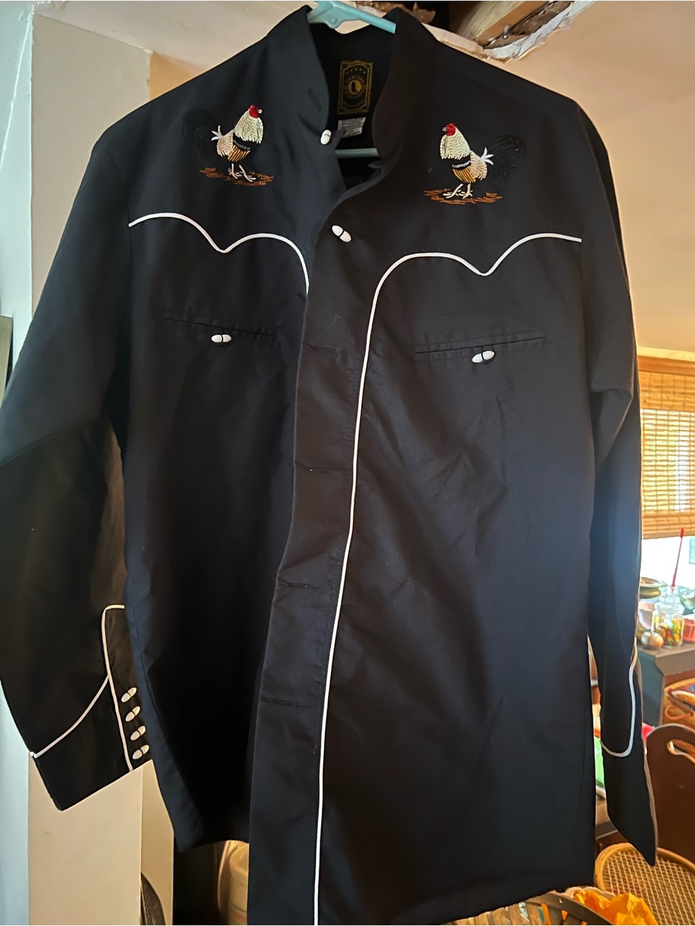VTG Black Embroidered Rooster Western-Style Button-Down Shirt